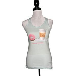 Raw Threads Running Buddies Coffee & Donut Tank Top Pale Blue Size Small